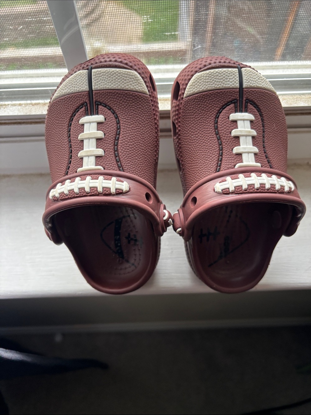 CROCS toddler classic Football Clog - Brown and White